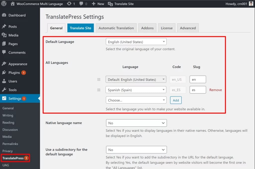 Tampilan TranslatePress Mangcoding Multi Bahasa Pada WordPress